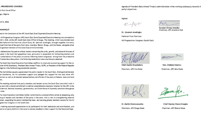 APC SOUTH EAST ZONE APPRECIATES GOVERNOR HOPE UZODIMMA FOR HIS CONSISTENT SUPPORT, UNANIMOUSLY ENDORSES PRESIDENT TINUBU