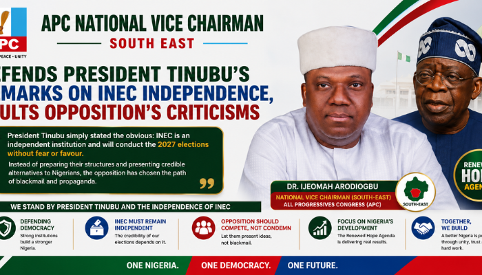 APC NATIONAL VICE CHAIRMAN DEFENDS PRESIDENT TINUBU'S REMARKS ON INEC INDEPENDENCE, FAULTS OPPOSITION’S CRITICISMS