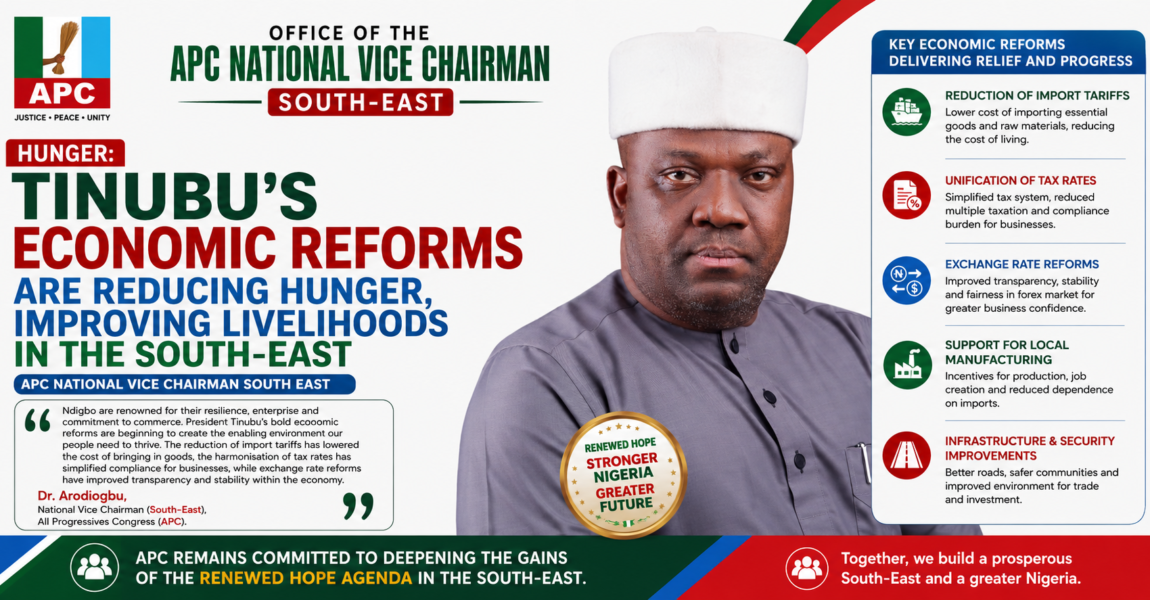 HUNGER: TINUBU’S ECONOMIC REFORMS ARE REDUCING HUNGER, IMPROVING LIVELIHOODS IN THE SOUTH-EAST  APC National Vice Chairman