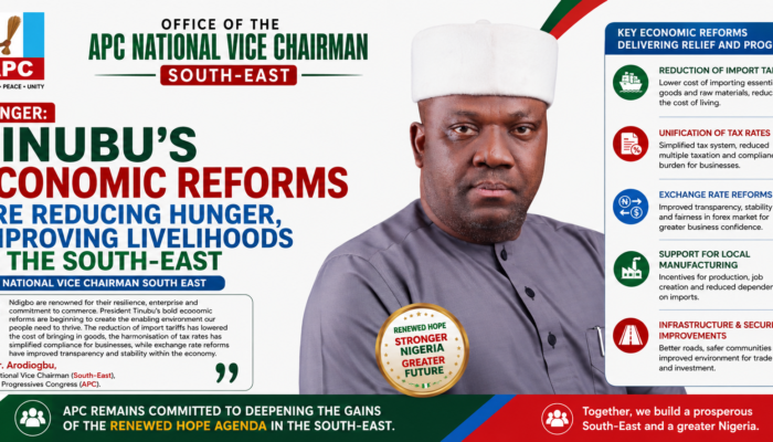 HUNGER: TINUBU'S ECONOMIC REFORMS ARE REDUCING HUNGER, IMPROVING LIVELIHOODS IN THE SOUTH-EAST APC National Vice Chairman