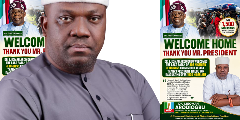 WELCOME HOME: DR. IJEOMAH ARODIOGBU COMMENDS PRESIDENT TINUBU FOR SAFE EVACUATION OF THE LAST BATCH OF NIGERIANS FROM SOUTH AFRICA