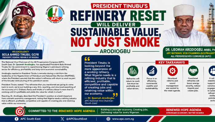 President Tinubu’s Refinery Reset Will Deliver Sustainable Value, Not Just Smoke  Arodiogbu