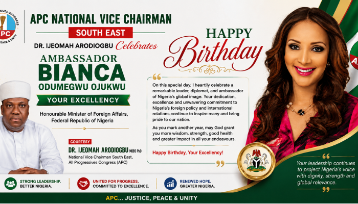APC National Vice Chairman, South East, Dr. Ijeomah Arodiogbu Celebrates Ambassador Bianca Odumegwu Ojukwu on her Birthday